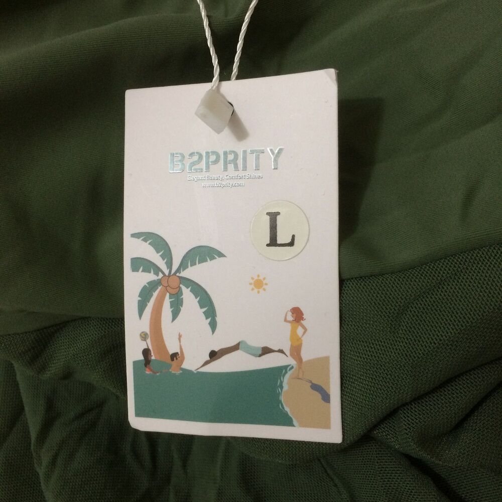 B2Prity Olive Swim Dress One Piece Adjustable Straps Sheer Skirt Size Large - Picture 5 of 7